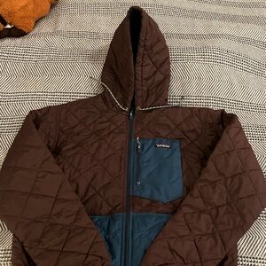 Patagonia Brown Quilted Hooded Puffer with Navy Pocket
